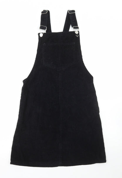 Denim & Co. Womens Black Cotton Pinafore/Dungaree Dress Size 4 Scoop Neck Buckle