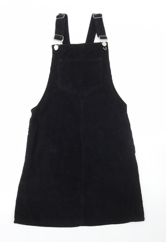 Denim & Co. Womens Black Cotton Pinafore/Dungaree Dress Size 4 Scoop Neck Buckle