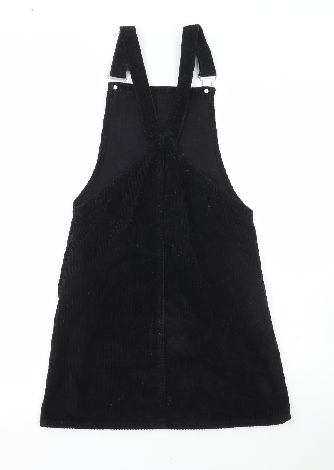 Denim & Co. Womens Black Cotton Pinafore/Dungaree Dress Size 4 Scoop Neck Buckle