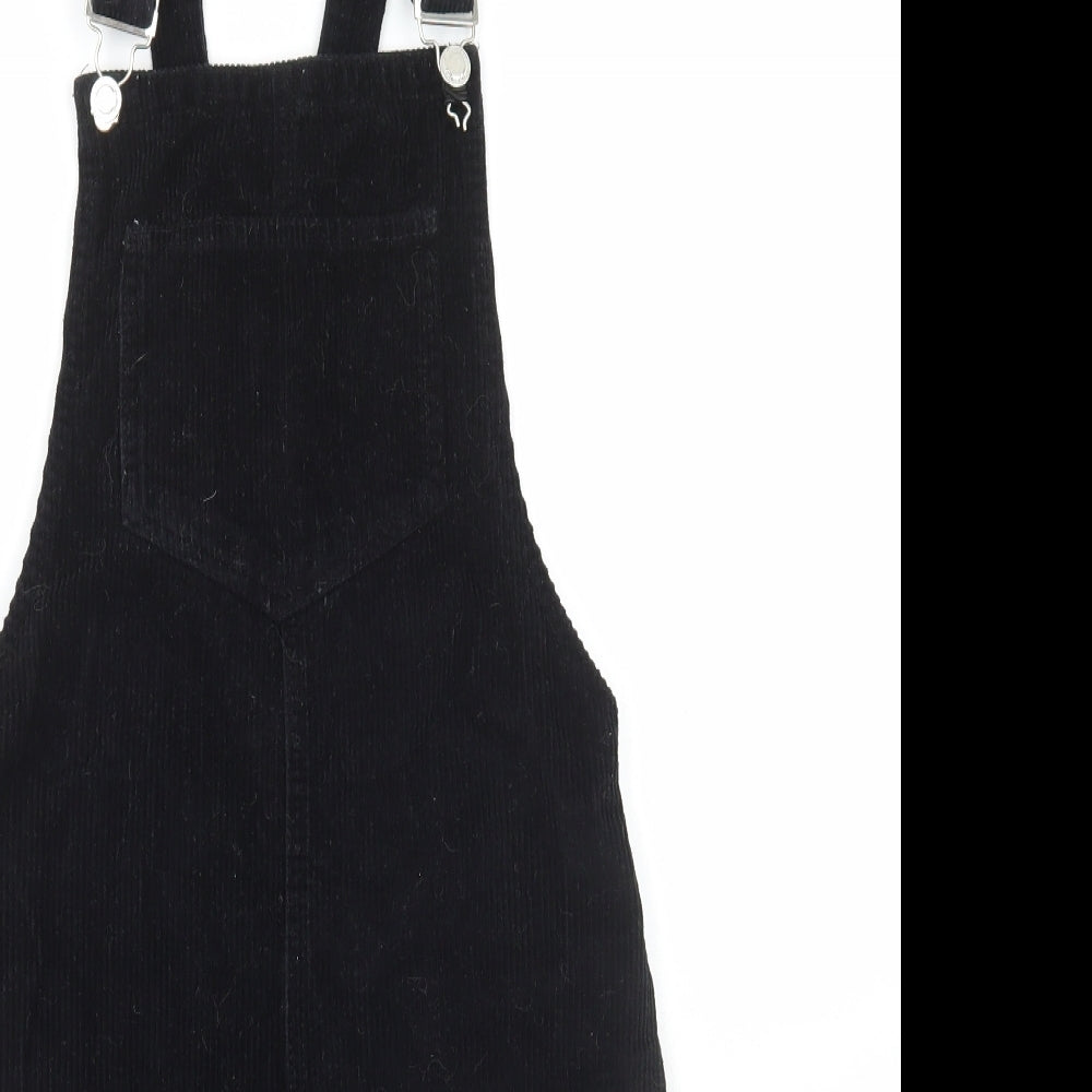 Denim & Co. Womens Black Cotton Pinafore/Dungaree Dress Size 4 Scoop Neck Buckle