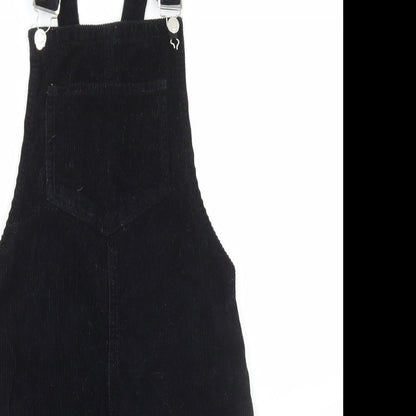 Denim & Co. Womens Black Cotton Pinafore/Dungaree Dress Size 4 Scoop Neck Buckle
