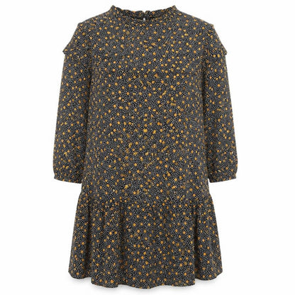 New Look Womens Black Polka Dot Viscose Shift Size 12 High Neck Button