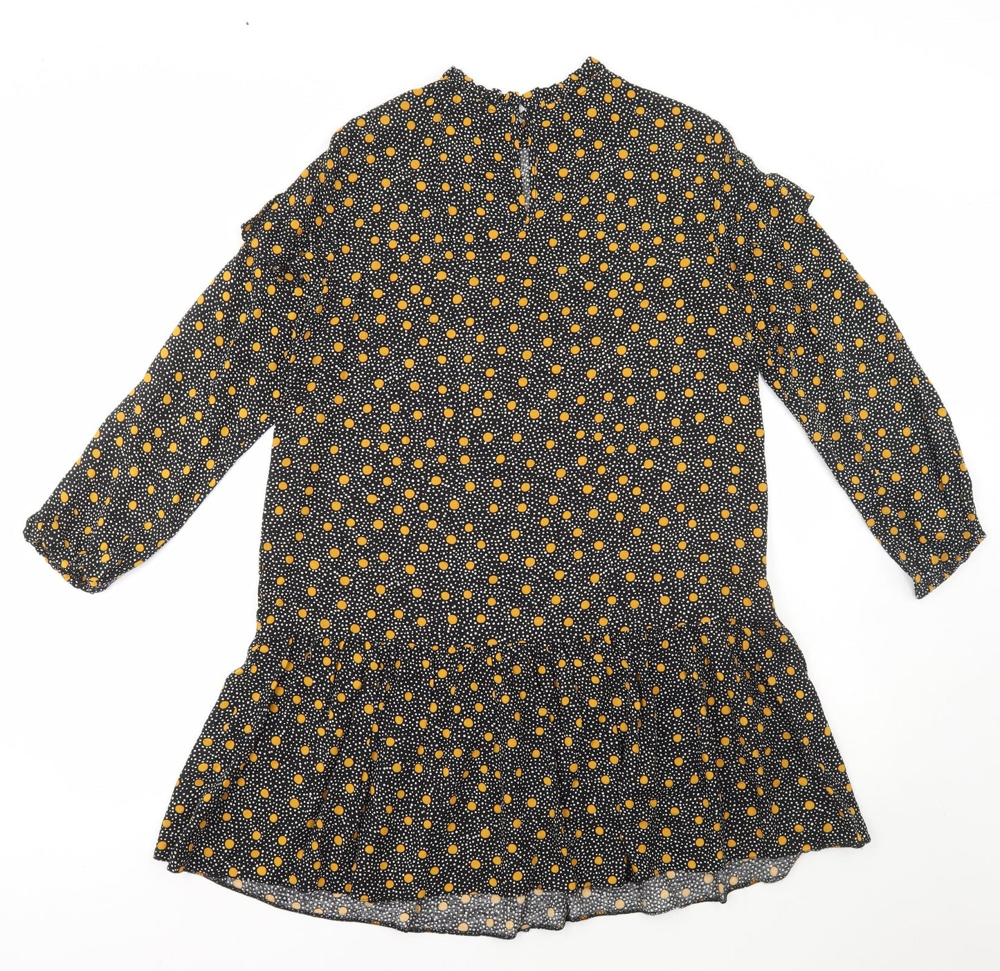 New Look Womens Black Polka Dot Viscose Shift Size 12 High Neck Button