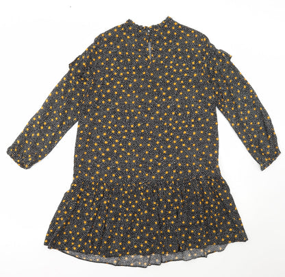 New Look Womens Black Polka Dot Viscose Shift Size 12 High Neck Button