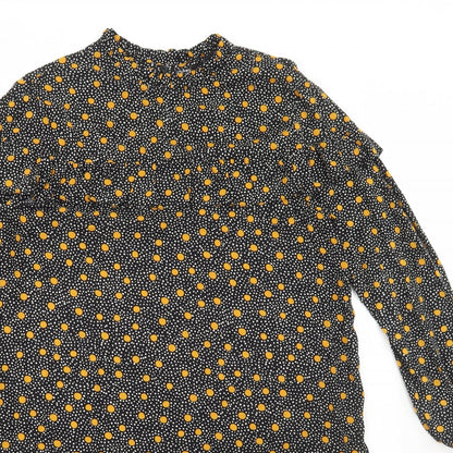 New Look Womens Black Polka Dot Viscose Shift Size 12 High Neck Button