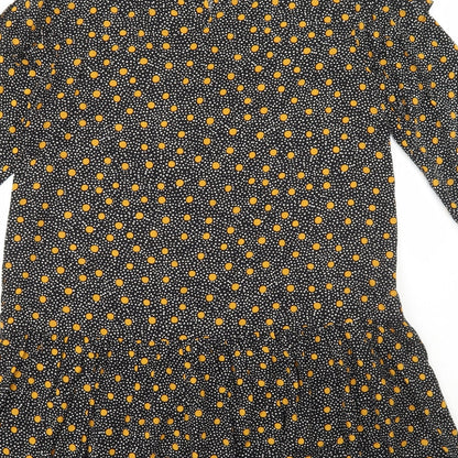 New Look Womens Black Polka Dot Viscose Shift Size 12 High Neck Button