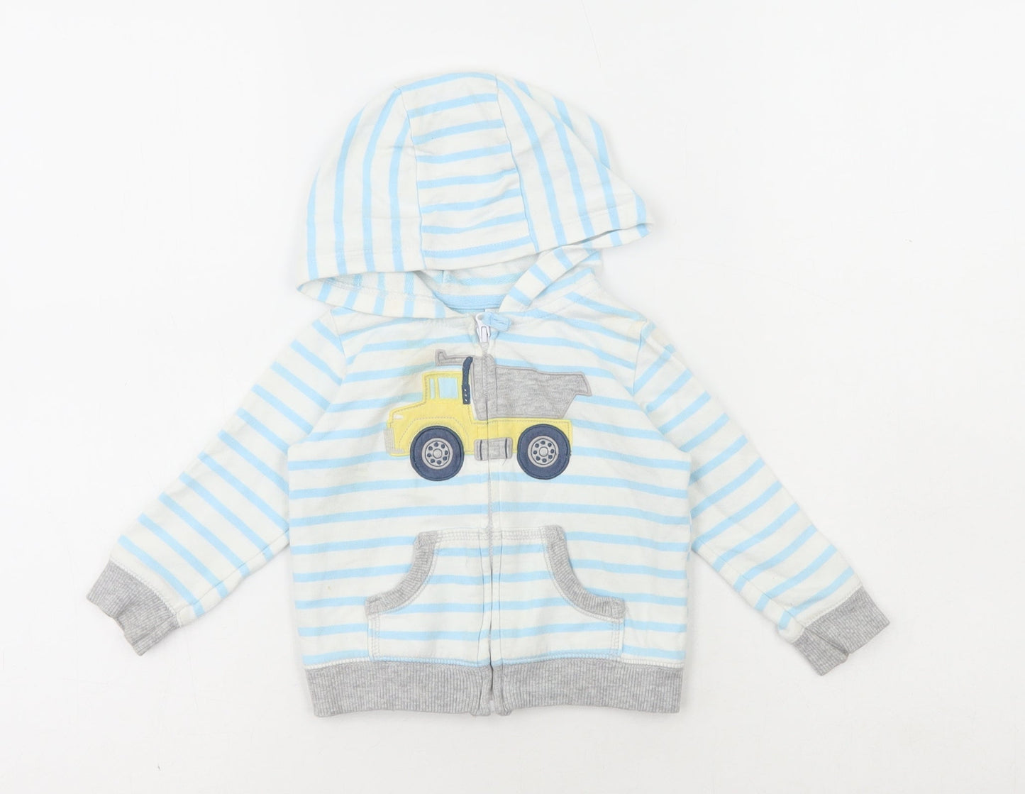 Carters Boys White Striped Jacket Size 12 Months Zip - Truck