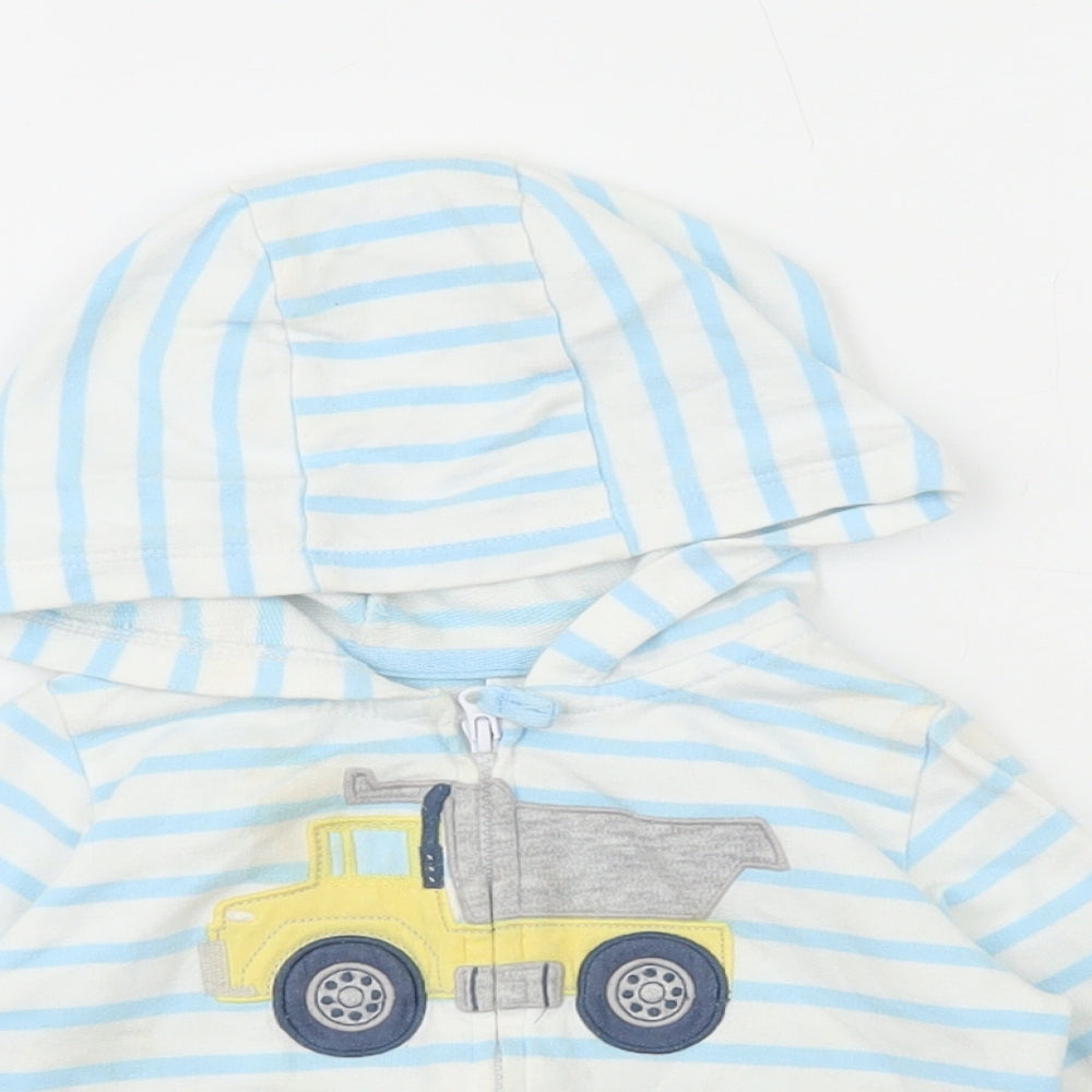 Carters Boys White Striped Jacket Size 12 Months Zip - Truck