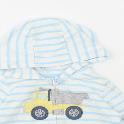 Carters Boys White Striped Jacket Size 12 Months Zip - Truck