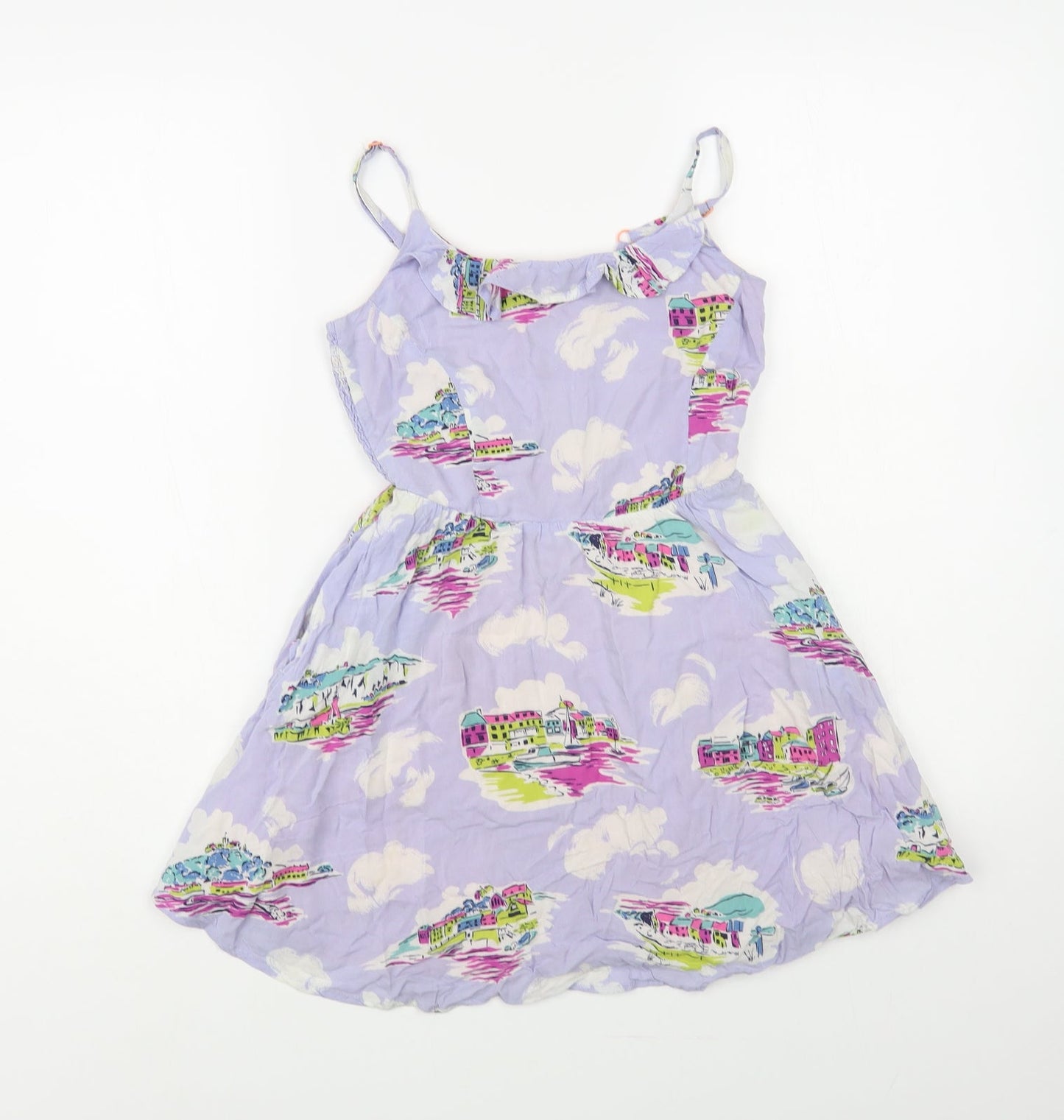Johnnie B Girls Purple Geometric Viscose Fit & Flare Size 9-10 Years Square Neck Pullover - Seaside