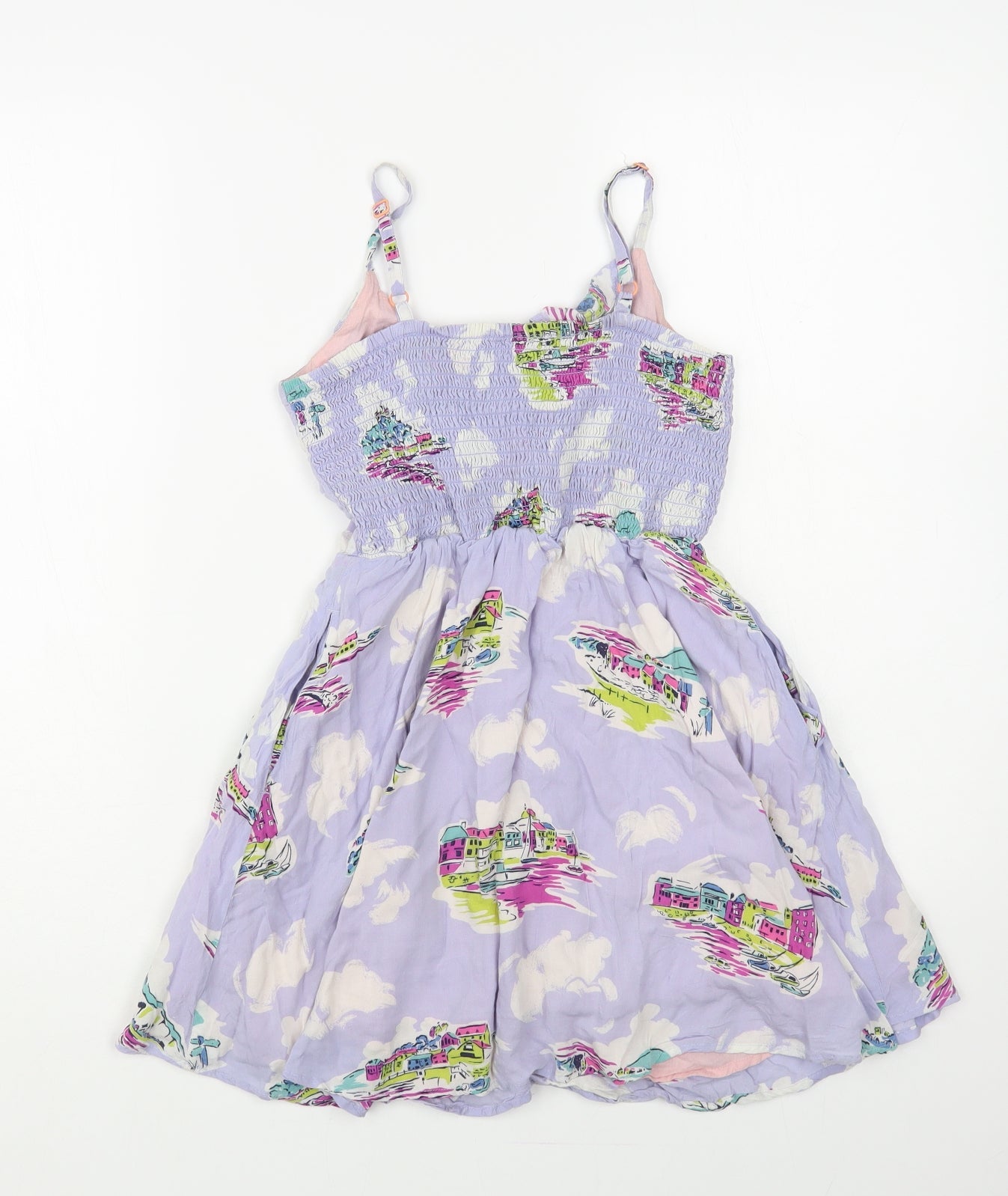 Johnnie B Girls Purple Geometric Viscose Fit & Flare Size 9-10 Years Square Neck Pullover - Seaside