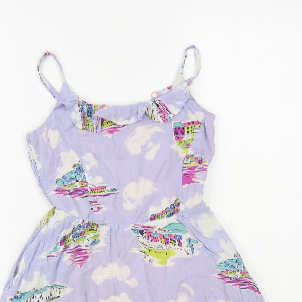 Johnnie B Girls Purple Geometric Viscose Fit & Flare Size 9-10 Years Square Neck Pullover - Seaside