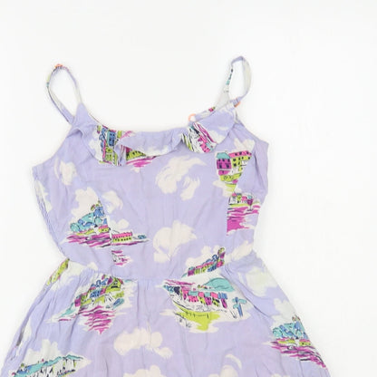 Johnnie B Girls Purple Geometric Viscose Fit & Flare Size 9-10 Years Square Neck Pullover - Seaside