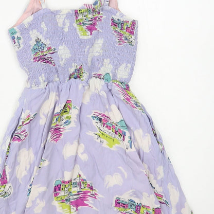 Johnnie B Girls Purple Geometric Viscose Fit & Flare Size 9-10 Years Square Neck Pullover - Seaside