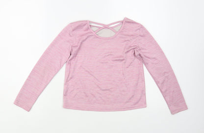 Dunnes Stores Girls Pink Polyester Pullover T-Shirt Size 8-9 Years Crew Neck Pullover