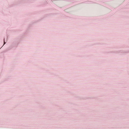 Dunnes Stores Girls Pink Polyester Pullover T-Shirt Size 8-9 Years Crew Neck Pullover
