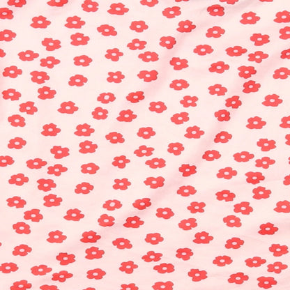 SheIn Womens Pink Floral Polyester Cropped Blouse Size L Crew Neck