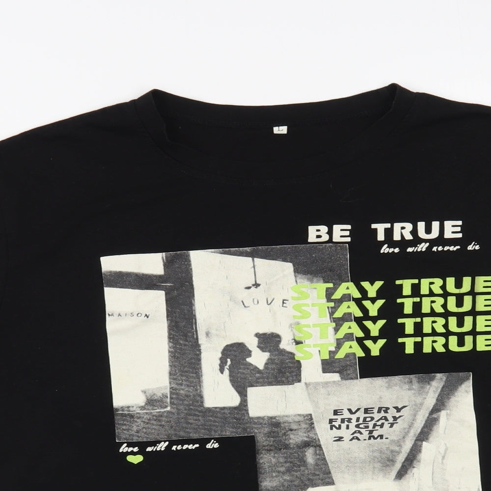 SheIn Womens Black Polyester Basic T-Shirt Size L Crew Neck - Stay True