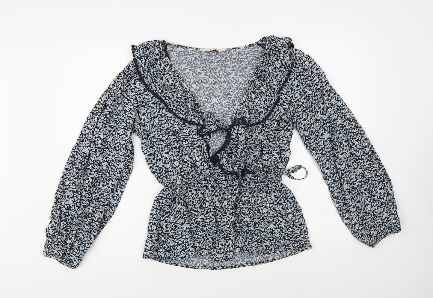 F&F Womens Blue Floral Viscose Wrap Blouse Size 10 Collared