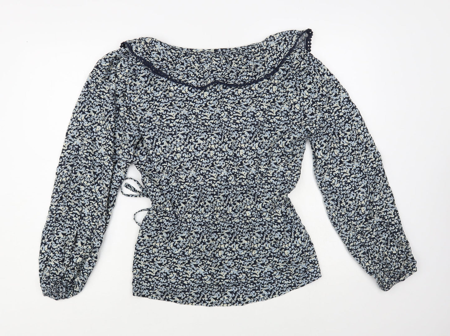 F&F Womens Blue Floral Viscose Wrap Blouse Size 10 Collared