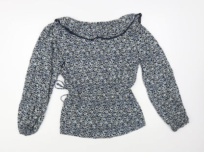 F&F Womens Blue Floral Viscose Wrap Blouse Size 10 Collared