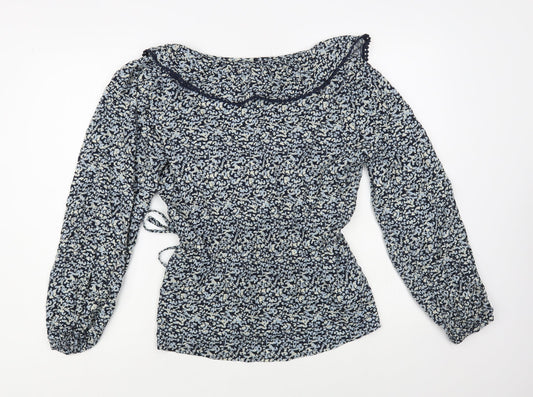 F&F Womens Blue Floral Viscose Wrap Blouse Size 10 Collared