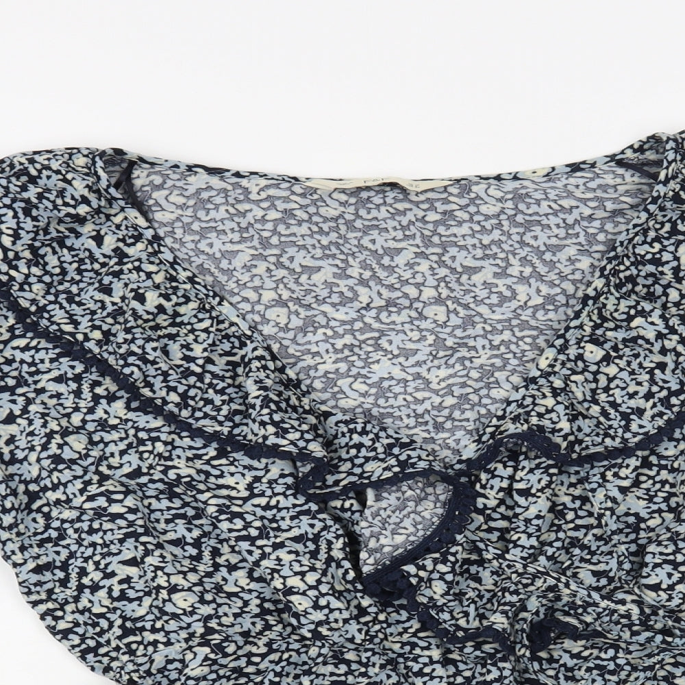 F&F Womens Blue Floral Viscose Wrap Blouse Size 10 Collared