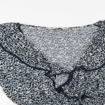 F&F Womens Blue Floral Viscose Wrap Blouse Size 10 Collared