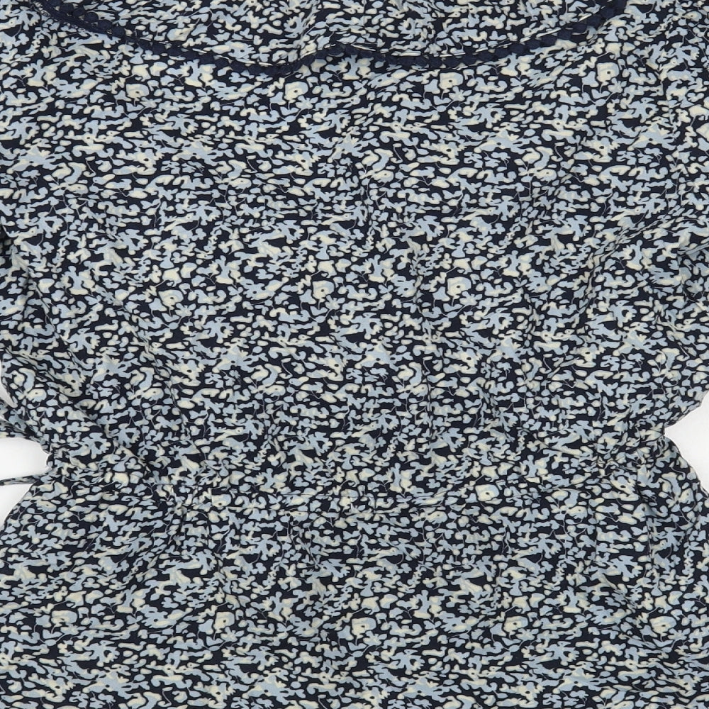 F&F Womens Blue Floral Viscose Wrap Blouse Size 10 Collared