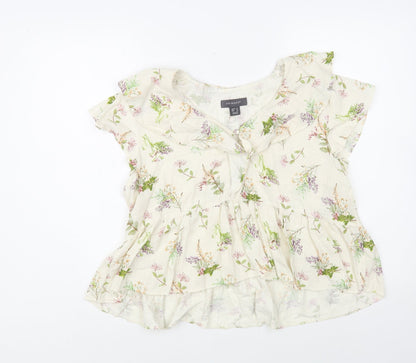 Primark Womens Ivory Floral Viscose Basic Button-Up Size 14 Collared