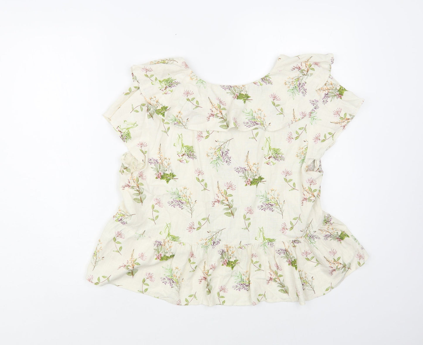 Primark Womens Ivory Floral Viscose Basic Button-Up Size 14 Collared