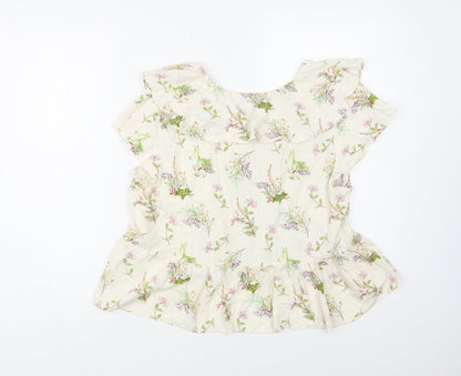 Primark Womens Ivory Floral Viscose Basic Button-Up Size 14 Collared