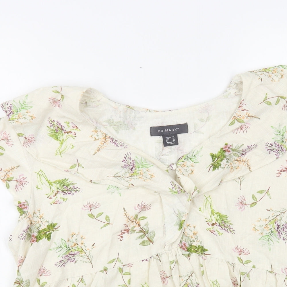 Primark Womens Ivory Floral Viscose Basic Button-Up Size 14 Collared