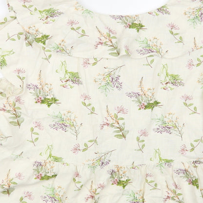 Primark Womens Ivory Floral Viscose Basic Button-Up Size 14 Collared