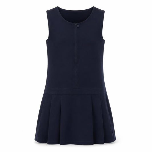 Marks and Spencer Girls Blue Polyester Pinafore/Dungaree Dress Size 9-10 Years Round Neck Zip - Schoolwear
