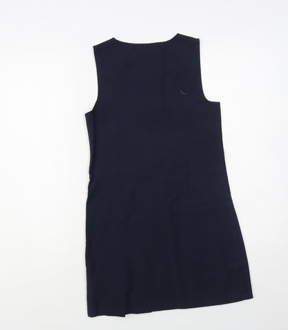 Marks and Spencer Girls Blue Polyester Pinafore/Dungaree Dress Size 9-10 Years Round Neck Zip - Schoolwear