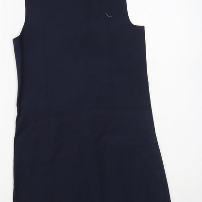 Marks and Spencer Girls Blue Polyester Pinafore/Dungaree Dress Size 9-10 Years Round Neck Zip - Schoolwear