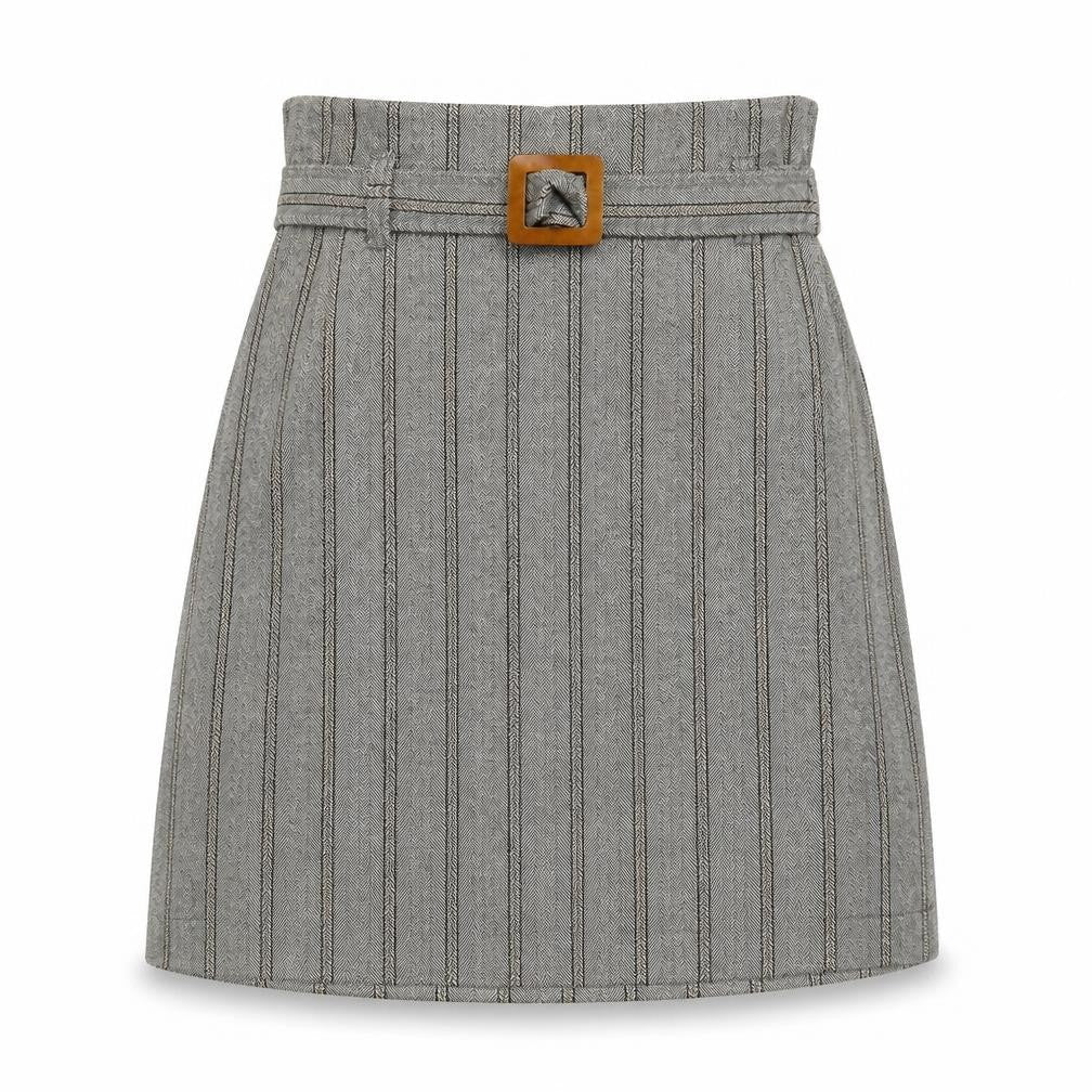 Mango Womens Grey Herringbone Polyester A-Line Skirt Size S Buckle