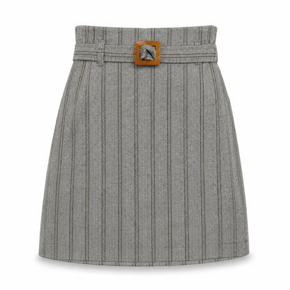 Mango Womens Grey Herringbone Polyester A-Line Skirt Size S Buckle