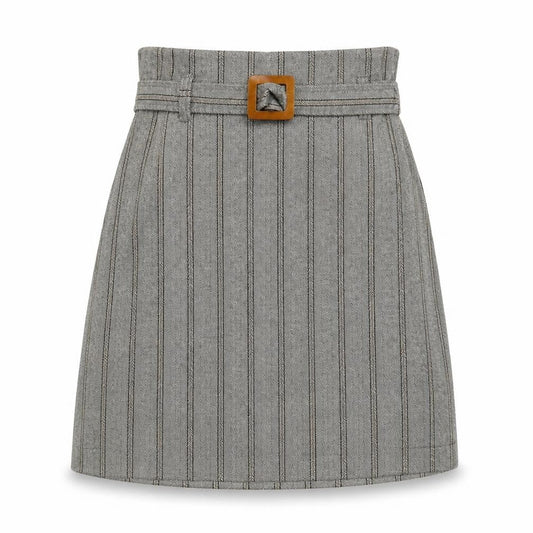 Mango Womens Grey Herringbone Polyester A-Line Skirt Size S Buckle