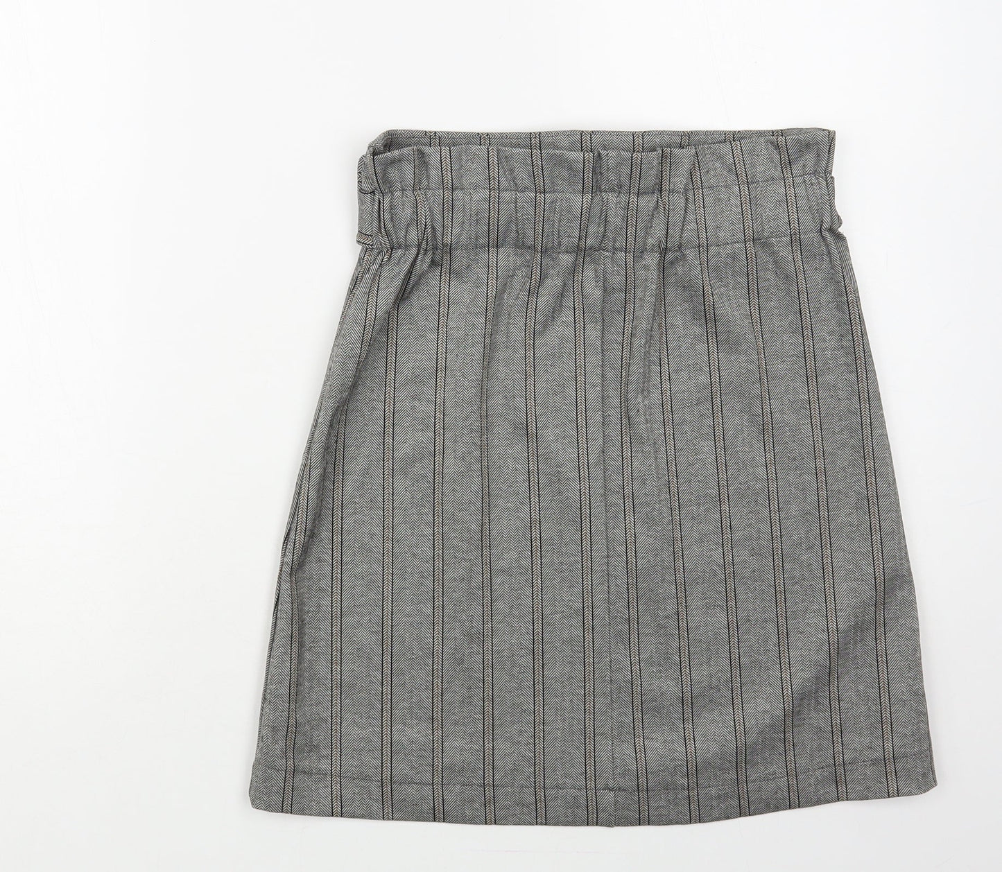 Mango Womens Grey Herringbone Polyester A-Line Skirt Size S Buckle