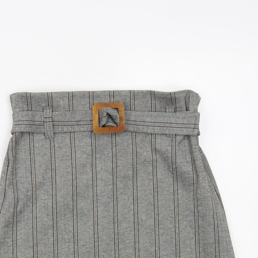 Mango Womens Grey Herringbone Polyester A-Line Skirt Size S Buckle