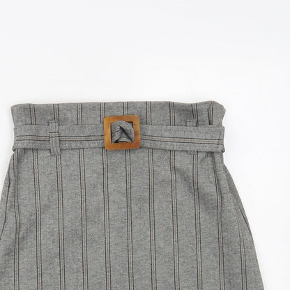Mango Womens Grey Herringbone Polyester A-Line Skirt Size S Buckle