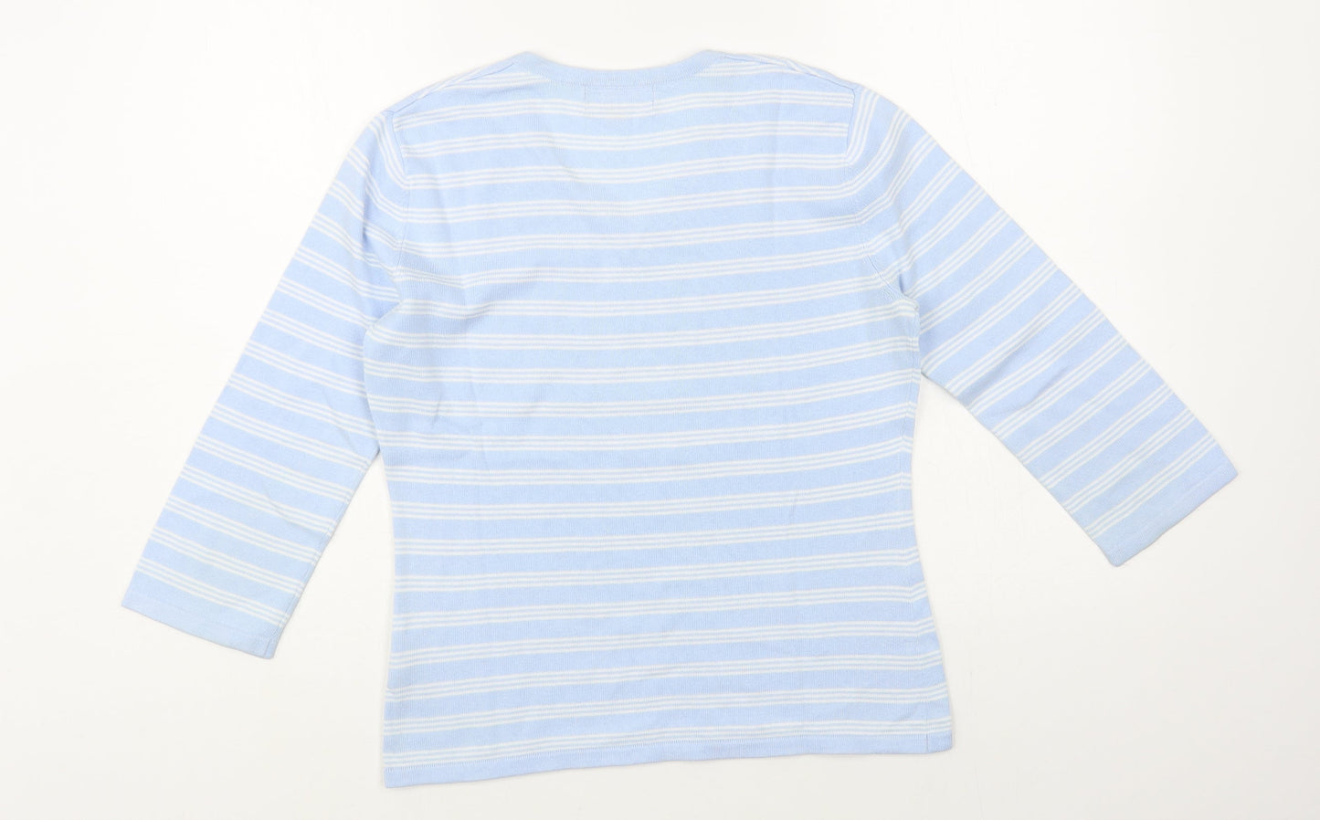 First Avenue Womens Blue V-Neck Striped Cotton Pullover Jumper Size S