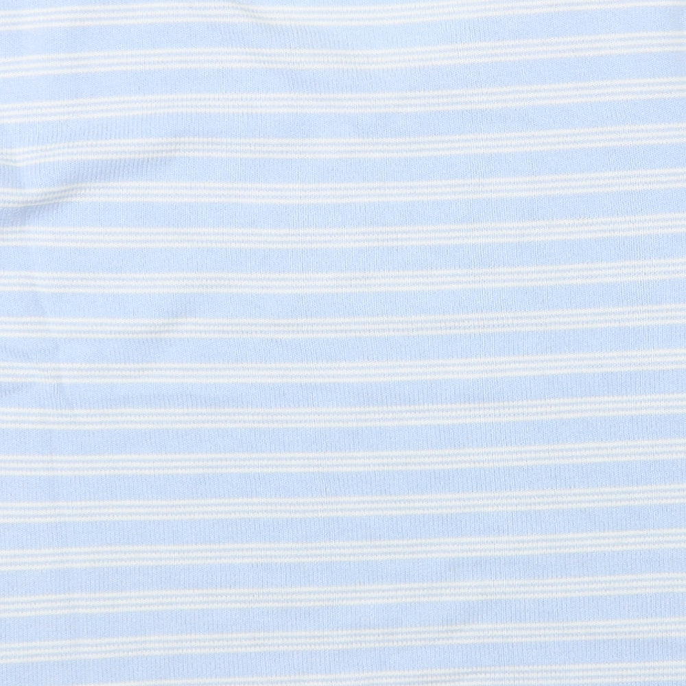 First Avenue Womens Blue V-Neck Striped Cotton Pullover Jumper Size S