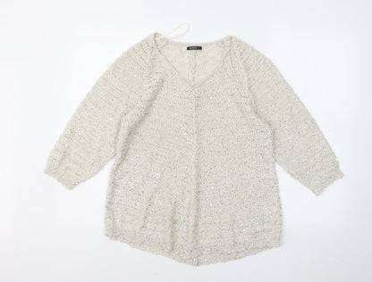 Womens UK Size 12 Roman Beige Pullover Jumper