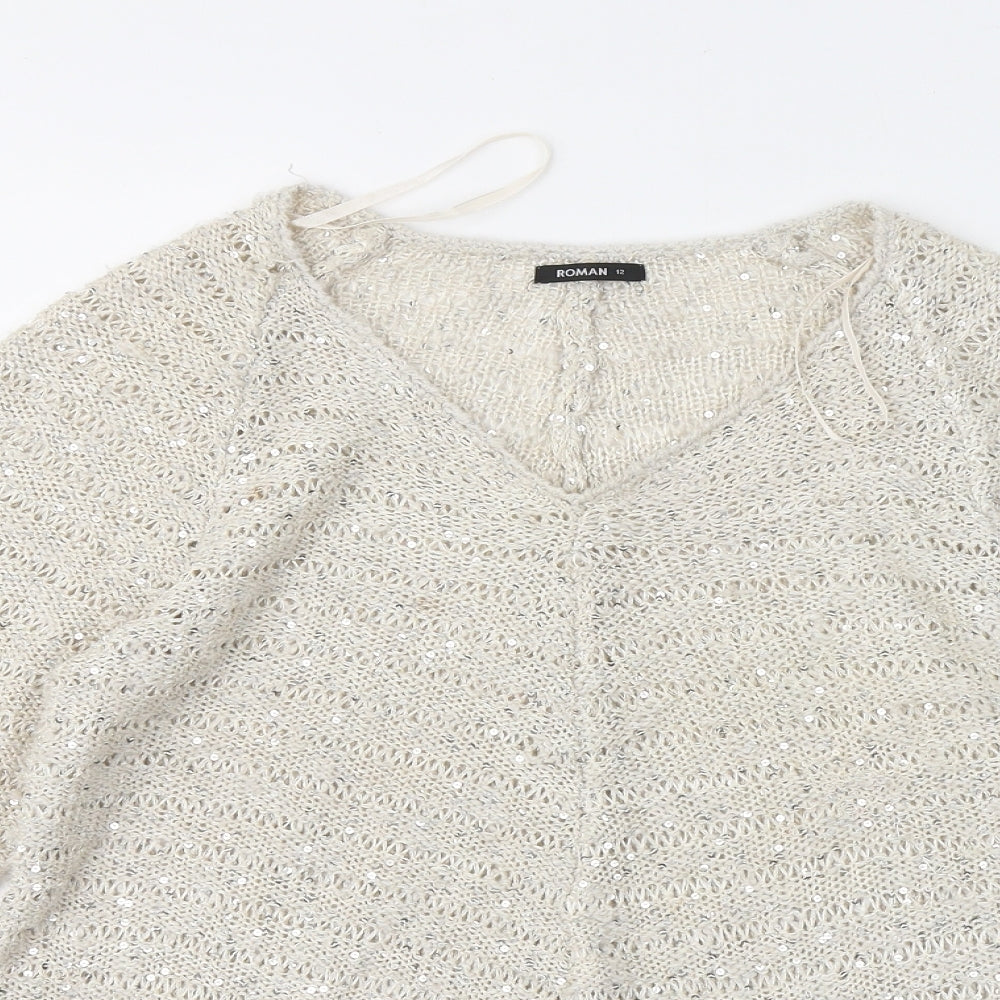 Womens UK Size 12 Roman Beige Pullover Jumper