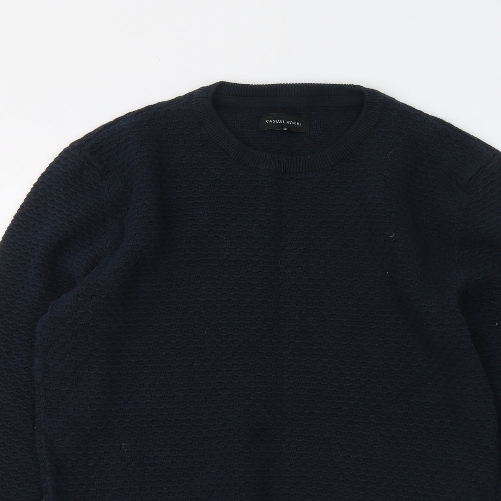 Casual Friday Mens Blue Round Neck Cotton Pullover Jumper Size M