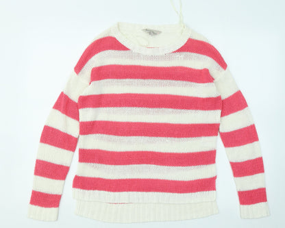 Inspire Collection Womens Pink Round Neck Striped Acrylic Pullover Jumper Size M