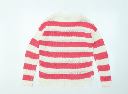 Inspire Collection Womens Pink Round Neck Striped Acrylic Pullover Jumper Size M